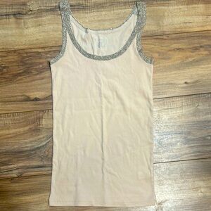 Calvin Klein Cream and Gray Embellished Fitted Tank Top